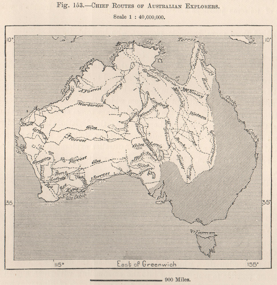 Chief routes of Australian Explorers 1885 old antique vintage map plan chart